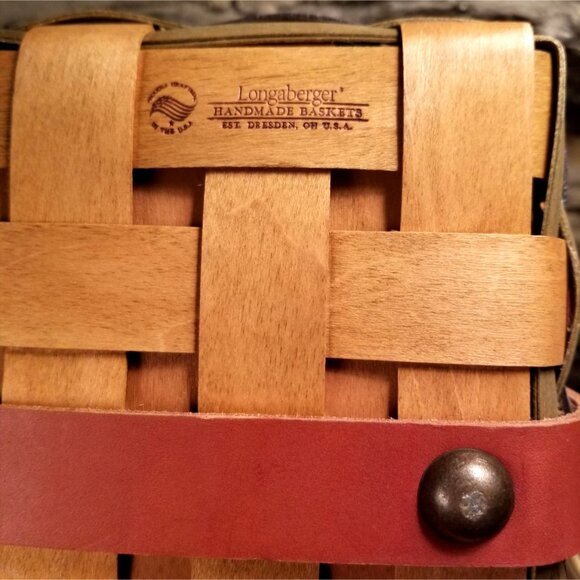 Rare 2008 Longaberger Signature Weave Multicolored Basket Tote Sturdy Leather - Picture 7 of 10